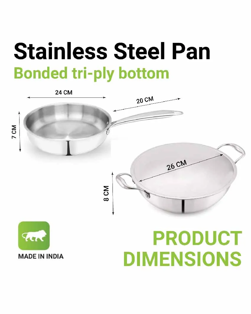 Fast Triply Stainless Steel Heating Cookware Frypan & Kadhai | Safe For All Cookware