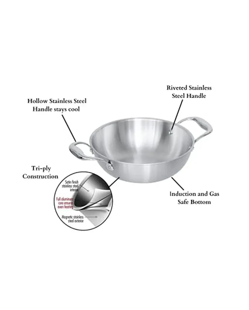 Fast Triply Stainless Steel Heating Cookware Frypan & Kadhai | Safe For All Cookware