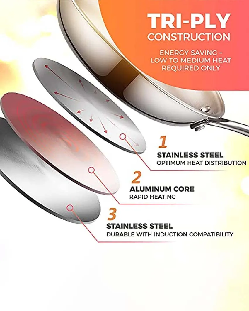 Fast Triply Stainless Steel Heating Cookware Frypan & Kadhai | Safe For All Cookware