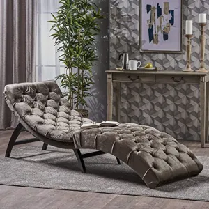 Garamond Tufted Velvet Chaise Lounge, Grey/Dark Brown