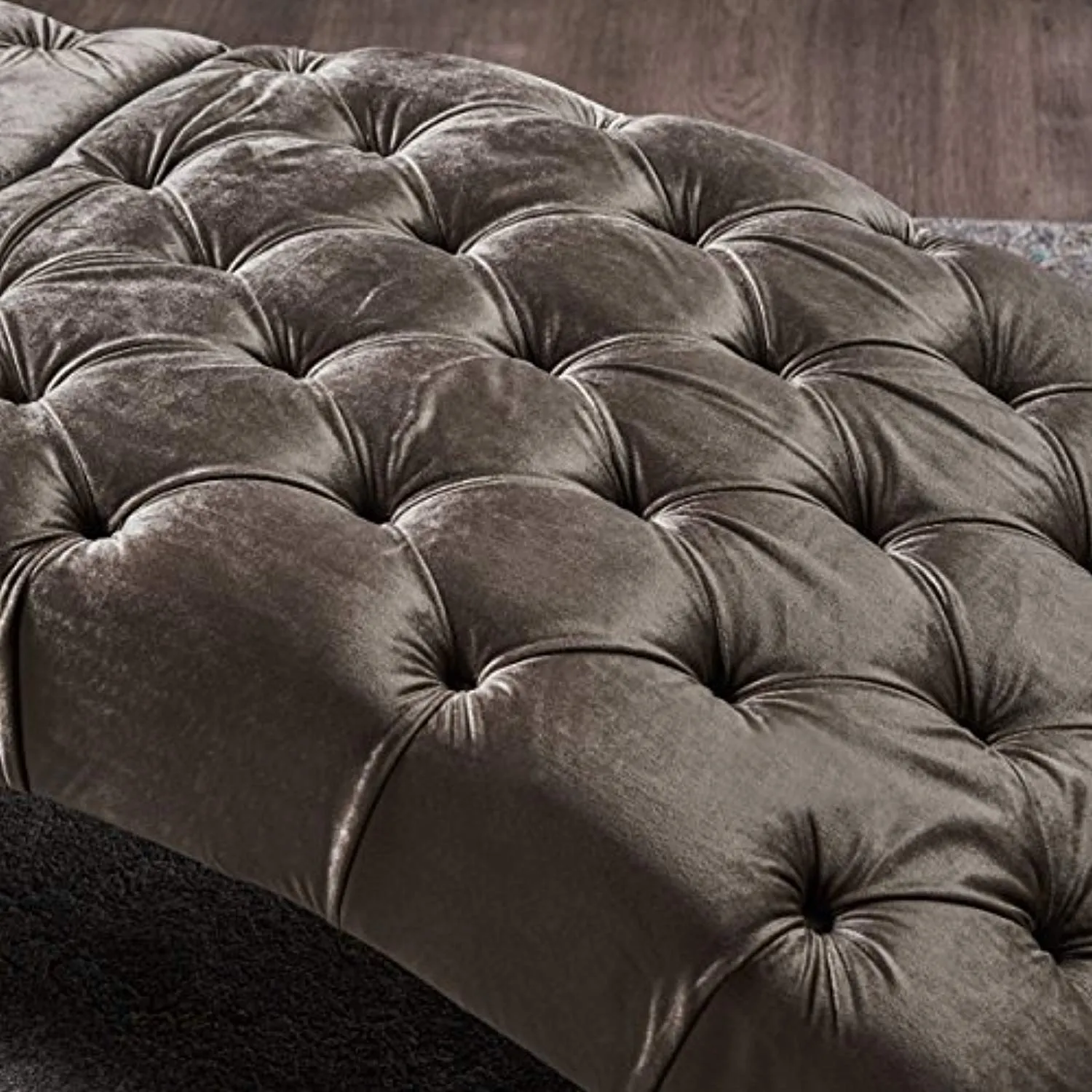 Garamond Tufted Velvet Chaise Lounge, Grey/Dark Brown