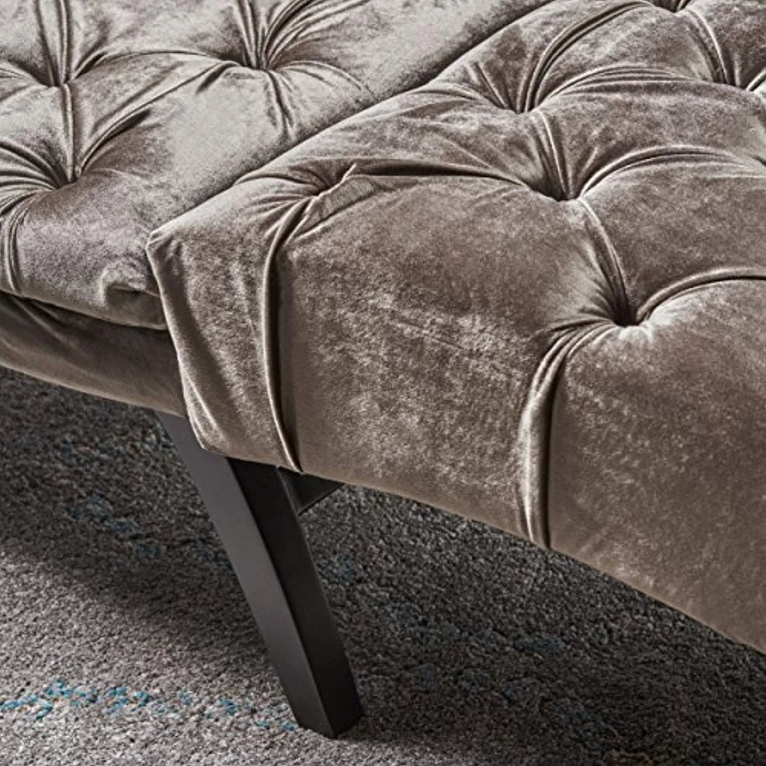 Garamond Tufted Velvet Chaise Lounge, Grey/Dark Brown