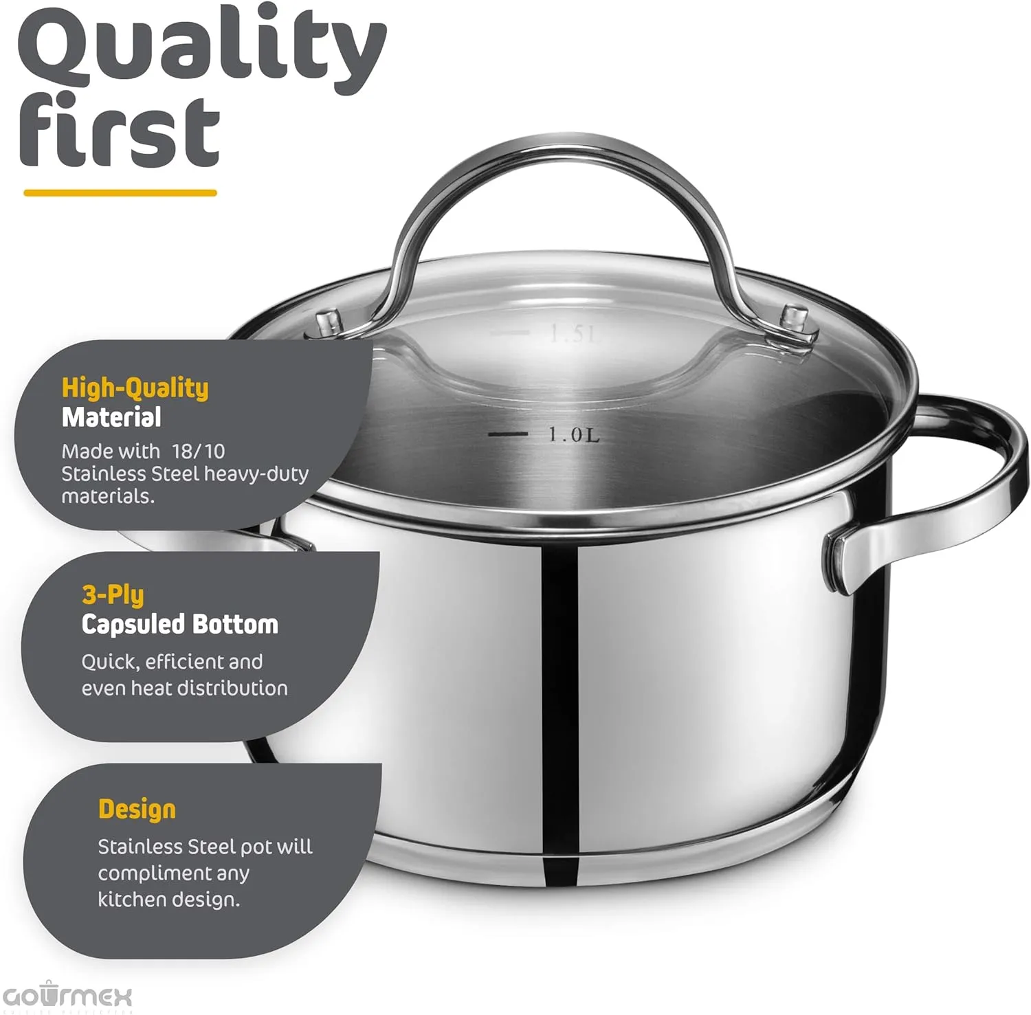Gourmex Stainless Steel Casserole 1.8L 1pc