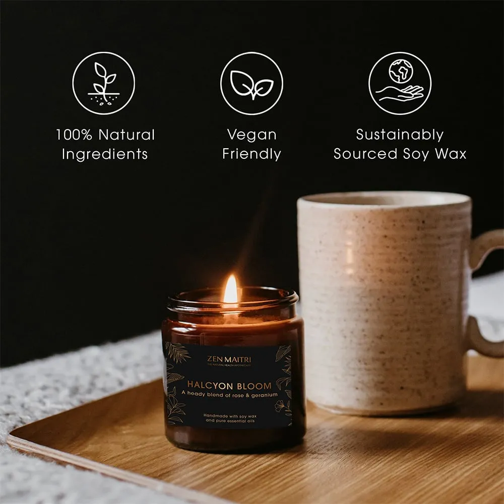 Halcyon Bloom Candle with Rose & Geranium | Soothing and Calming