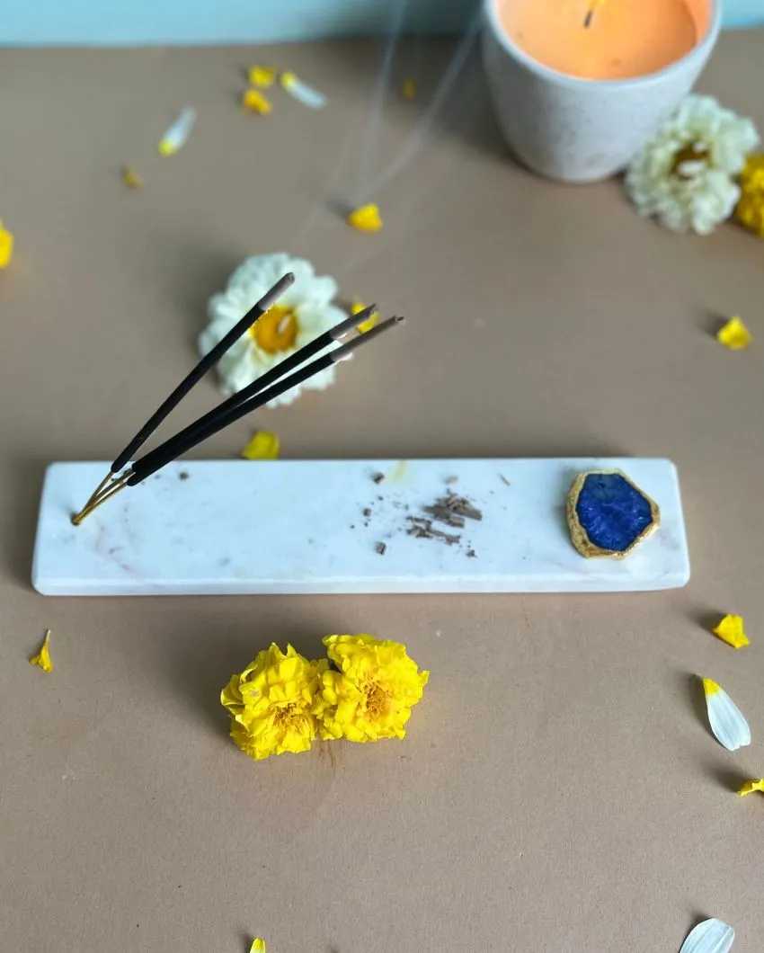 Handmade Marble Puja Incense Stick Holder | Multiple Colors | 9 x 2 inches