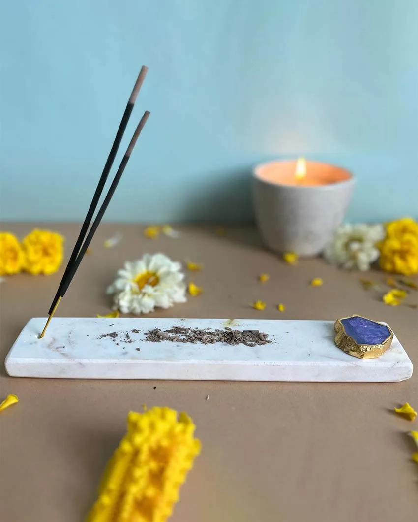 Handmade Marble Puja Incense Stick Holder | Multiple Colors | 9 x 2 inches