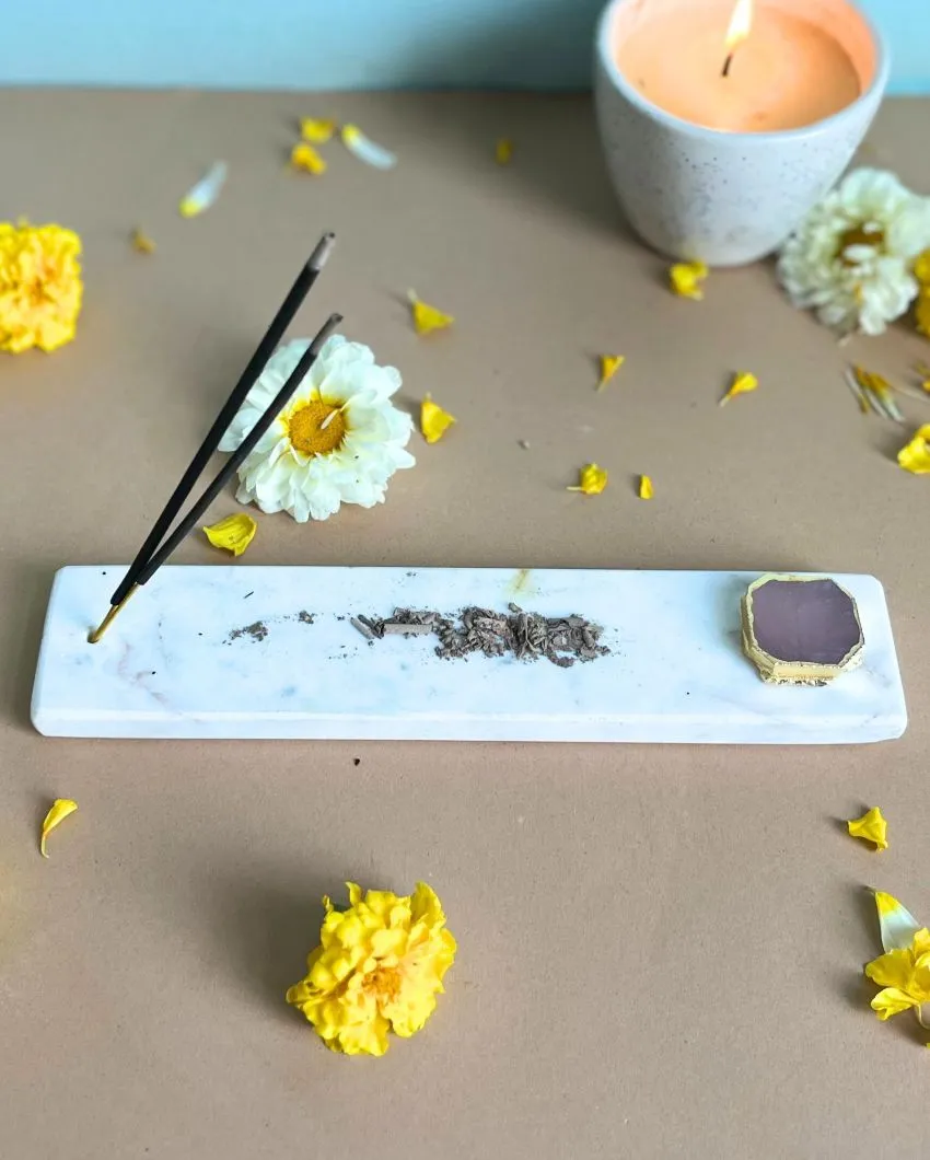 Handmade Marble Puja Incense Stick Holder | Multiple Colors | 9 x 2 inches