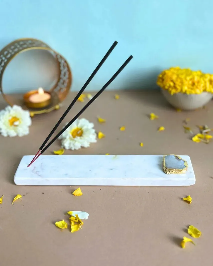 Handmade Marble Puja Incense Stick Holder | Multiple Colors | 9 x 2 inches