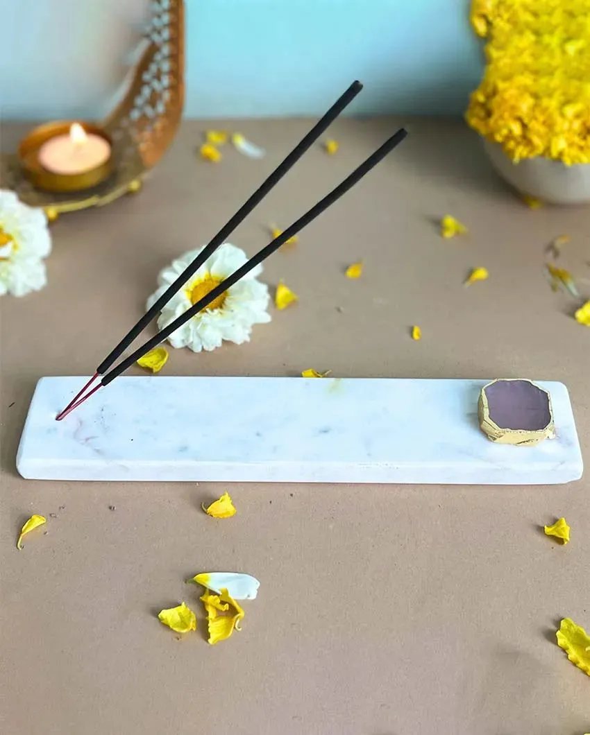 Handmade Marble Puja Incense Stick Holder | Multiple Colors | 9 x 2 inches
