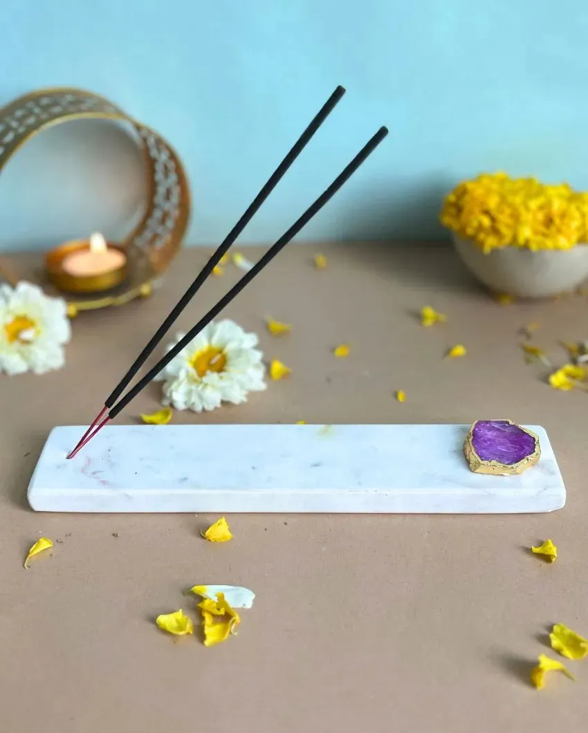 Handmade Marble Puja Incense Stick Holder | Multiple Colors | 9 x 2 inches