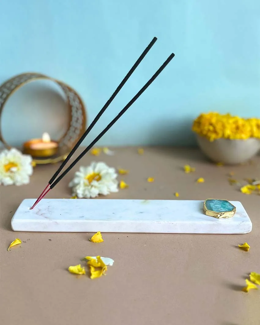 Handmade Marble Puja Incense Stick Holder | Multiple Colors | 9 x 2 inches