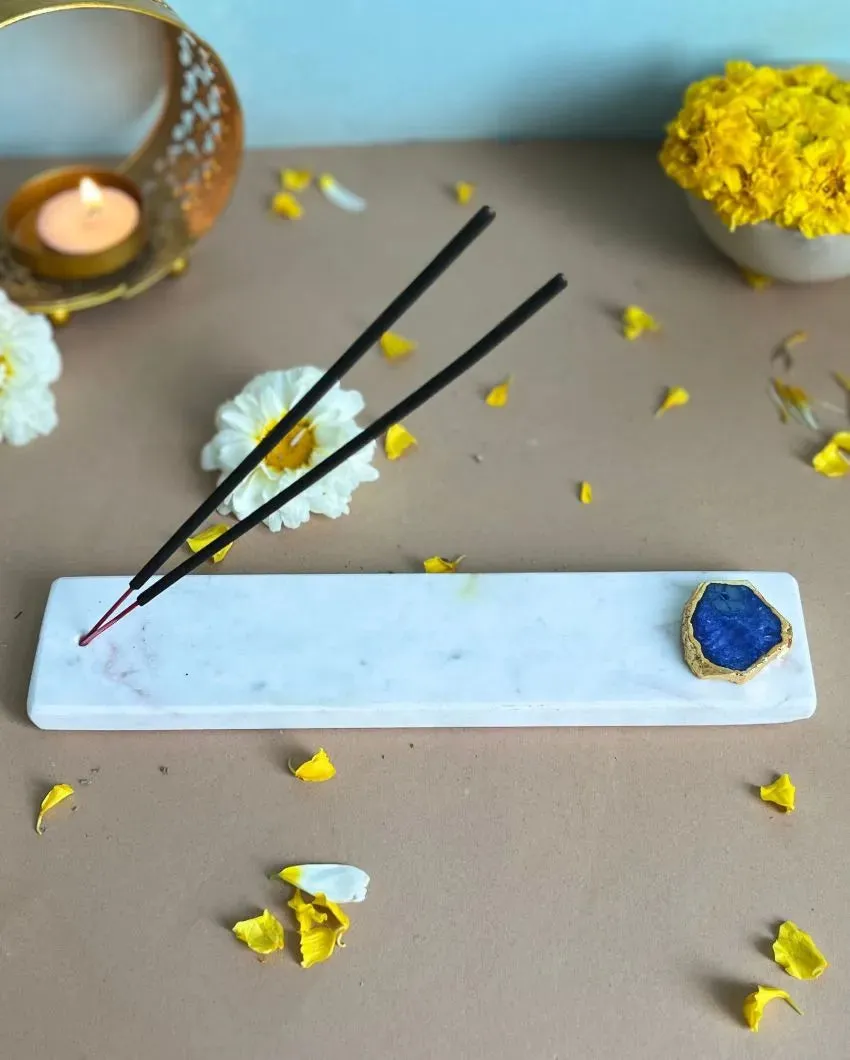 Handmade Marble Puja Incense Stick Holder | Multiple Colors | 9 x 2 inches