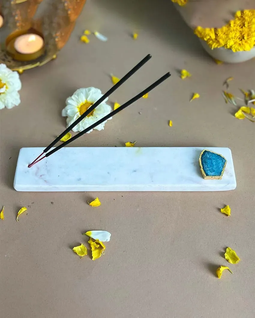 Handmade Marble Puja Incense Stick Holder | Multiple Colors | 9 x 2 inches