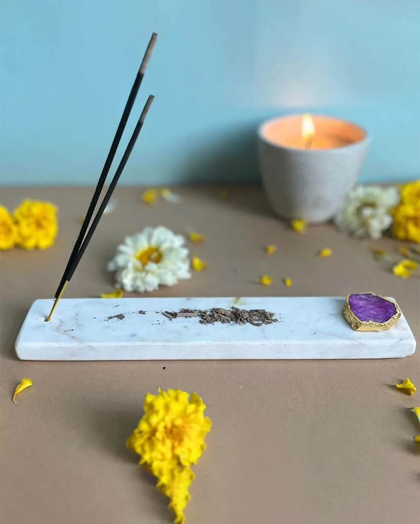 Handmade Marble Puja Incense Stick Holder | Multiple Colors | 9 x 2 inches