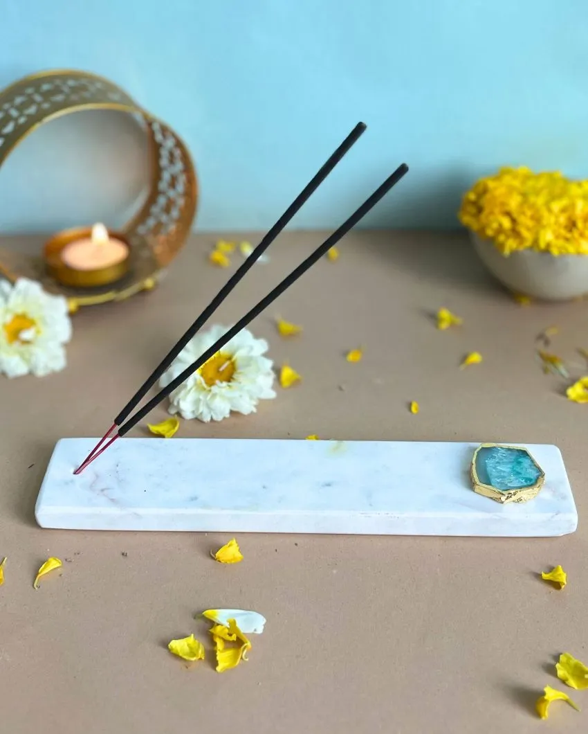 Handmade Marble Puja Incense Stick Holder | Multiple Colors | 9 x 2 inches