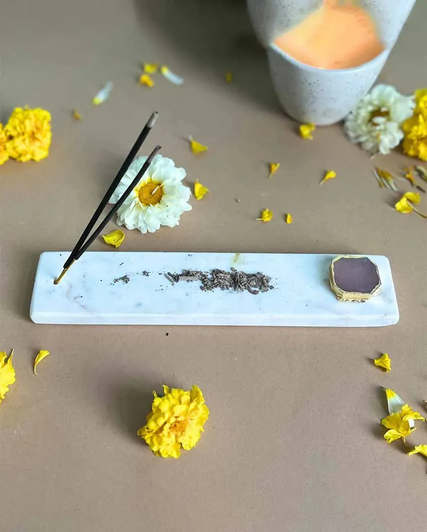 Handmade Marble Puja Incense Stick Holder | Multiple Colors | 9 x 2 inches