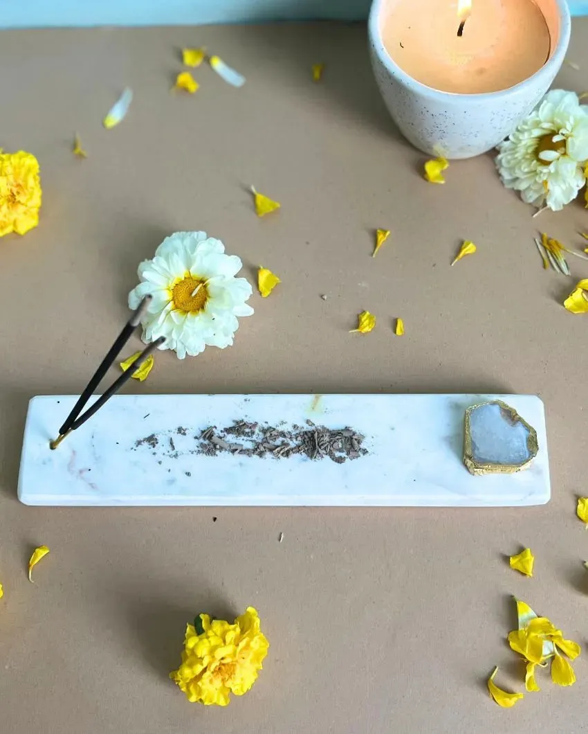 Handmade Marble Puja Incense Stick Holder | Multiple Colors | 9 x 2 inches