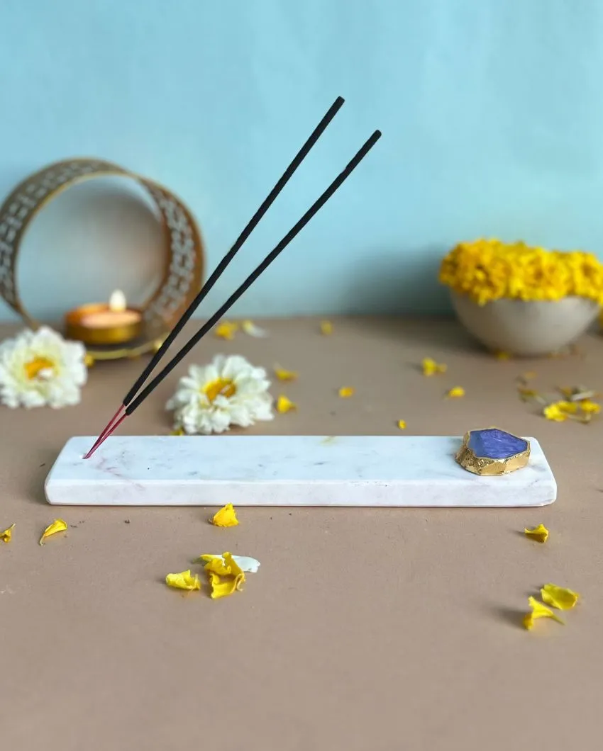 Handmade Marble Puja Incense Stick Holder | Multiple Colors | 9 x 2 inches