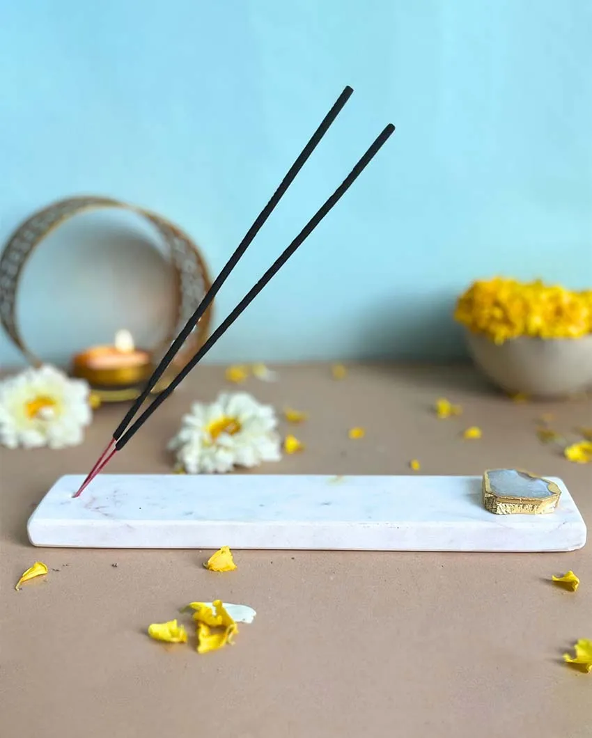 Handmade Marble Puja Incense Stick Holder | Multiple Colors | 9 x 2 inches