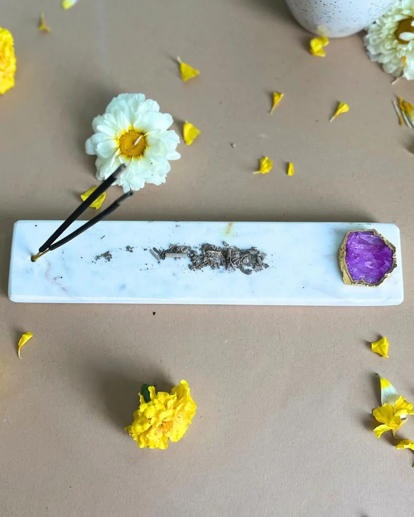 Handmade Marble Puja Incense Stick Holder | Multiple Colors | 9 x 2 inches