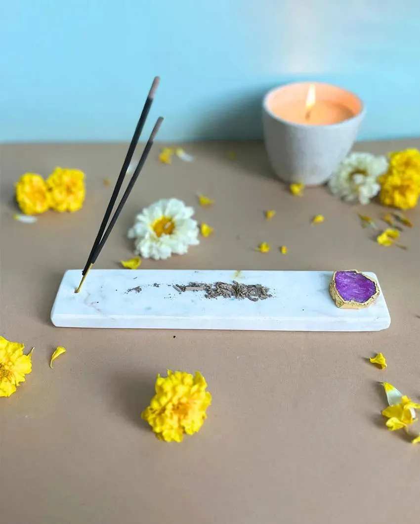 Handmade Marble Puja Incense Stick Holder | Multiple Colors | 9 x 2 inches