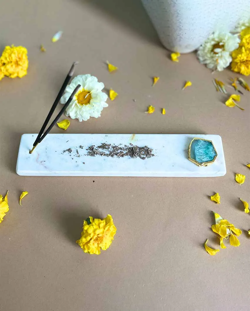 Handmade Marble Puja Incense Stick Holder | Multiple Colors | 9 x 2 inches