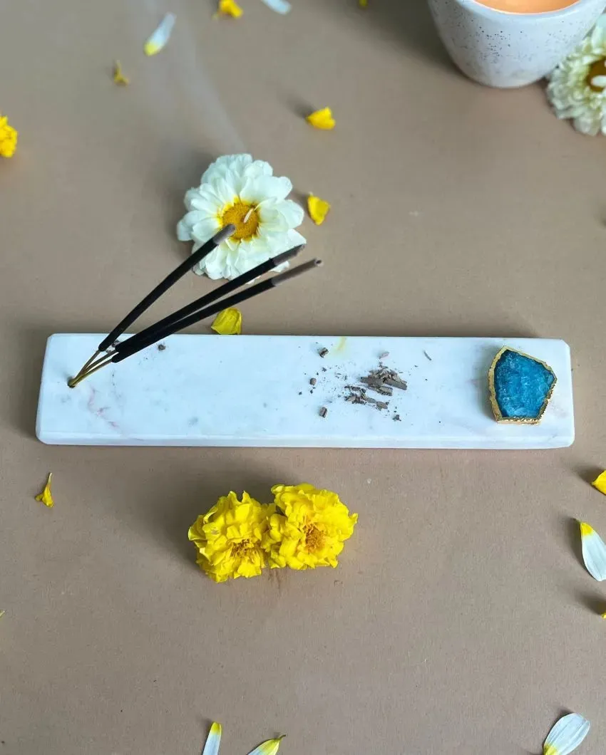 Handmade Marble Puja Incense Stick Holder | Multiple Colors | 9 x 2 inches
