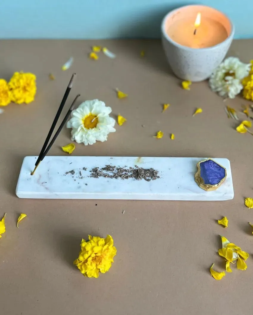 Handmade Marble Puja Incense Stick Holder | Multiple Colors | 9 x 2 inches