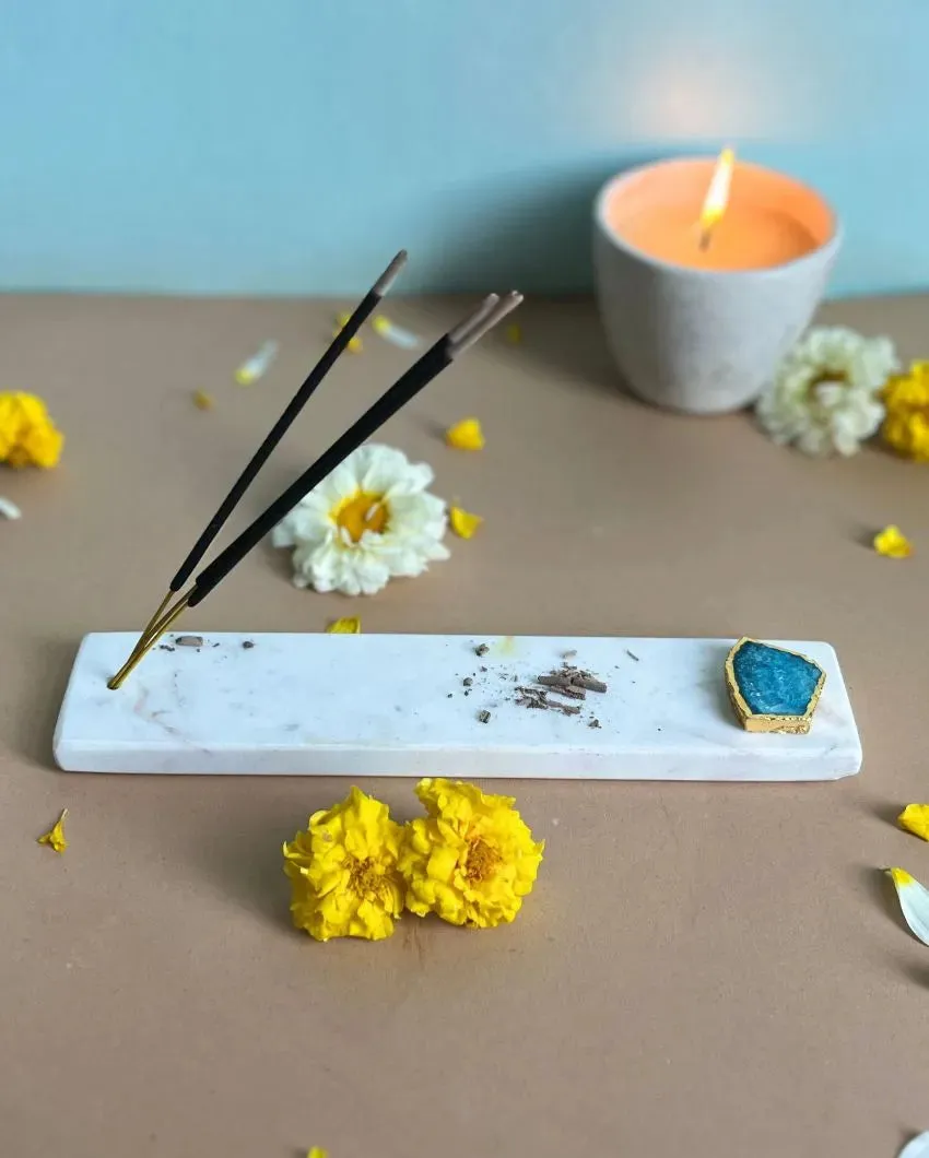 Handmade Marble Puja Incense Stick Holder | Multiple Colors | 9 x 2 inches