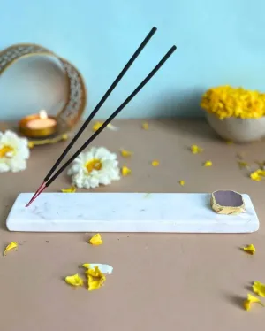Handmade Marble Puja Incense Stick Holder | Multiple Colors | 9 x 2 inches