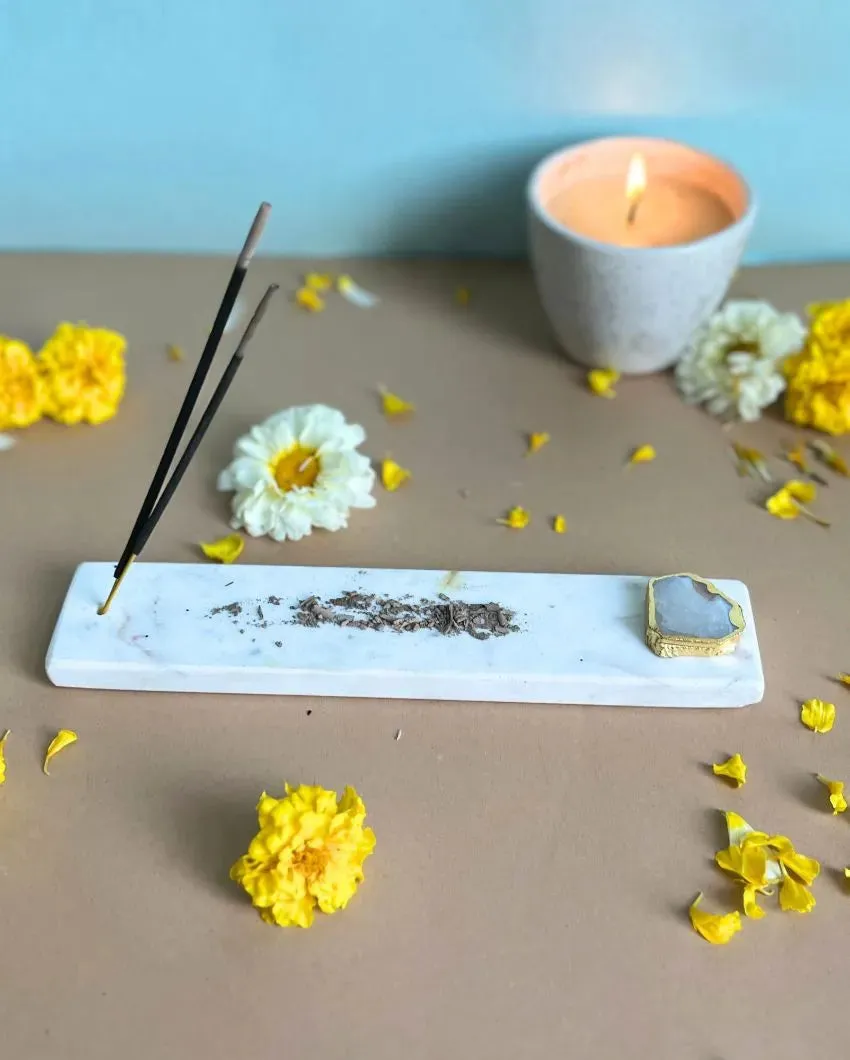 Handmade Marble Puja Incense Stick Holder | Multiple Colors | 9 x 2 inches