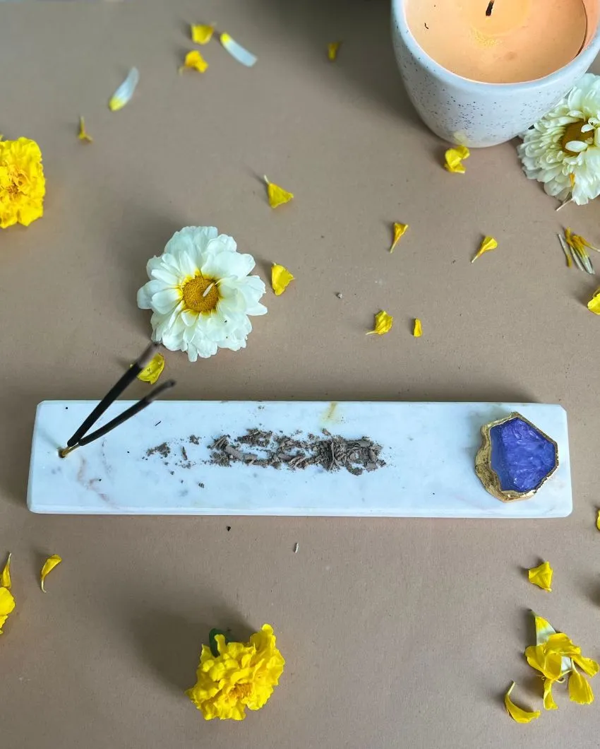 Handmade Marble Puja Incense Stick Holder | Multiple Colors | 9 x 2 inches