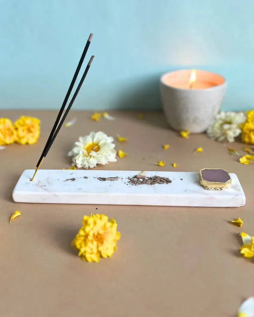 Handmade Marble Puja Incense Stick Holder | Multiple Colors | 9 x 2 inches
