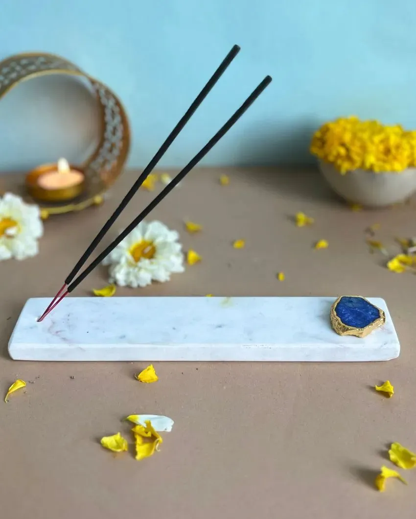 Handmade Marble Puja Incense Stick Holder | Multiple Colors | 9 x 2 inches