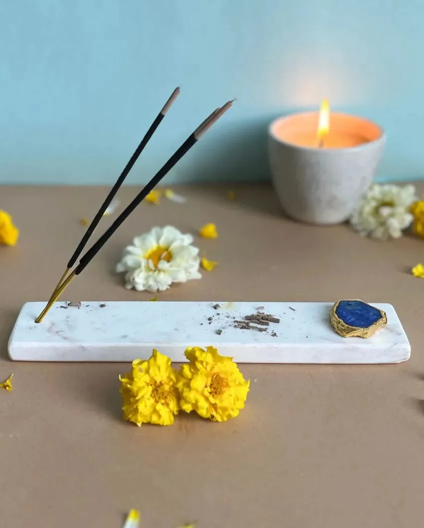 Handmade Marble Puja Incense Stick Holder | Multiple Colors | 9 x 2 inches