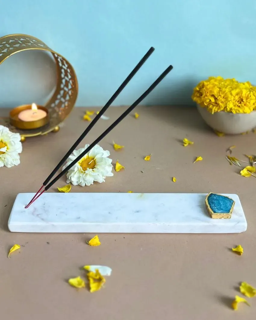 Handmade Marble Puja Incense Stick Holder | Multiple Colors | 9 x 2 inches