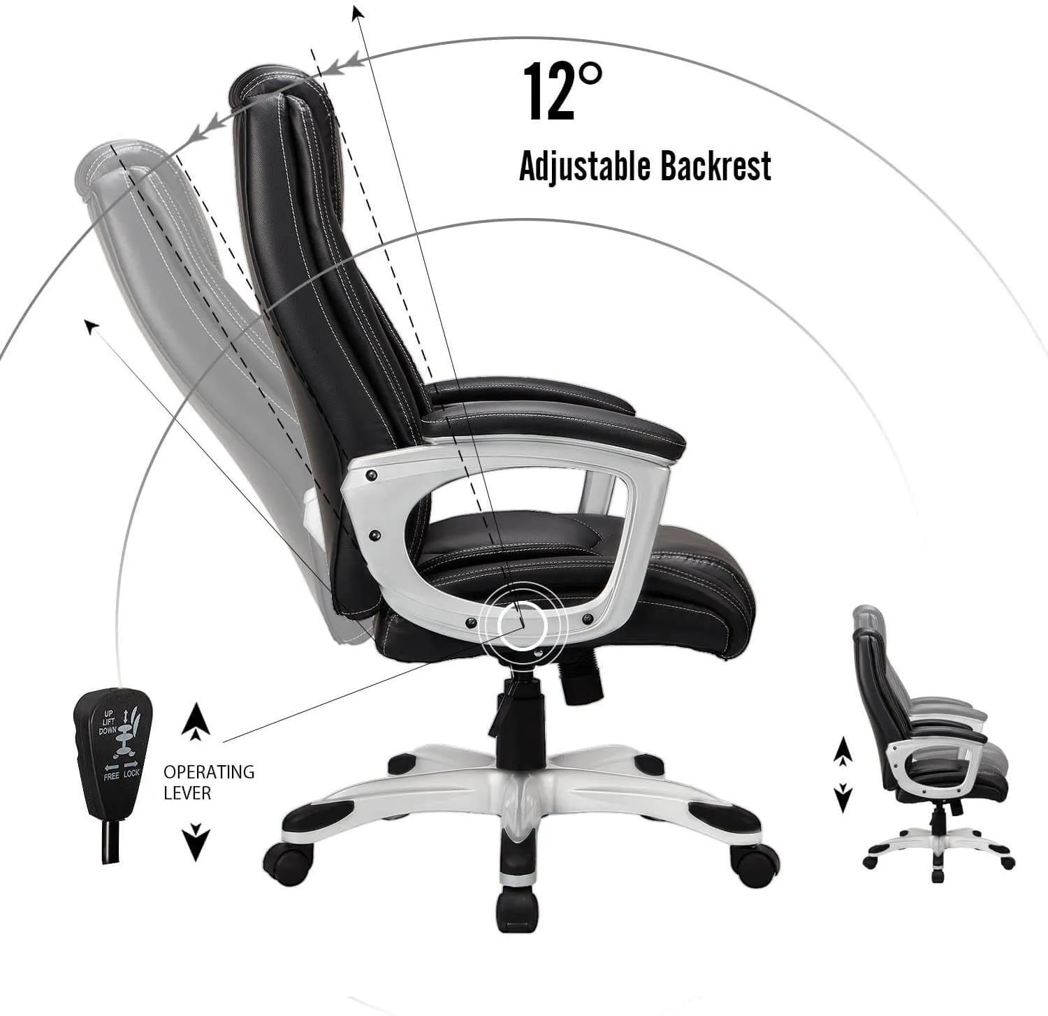 High Back Office Chair PU Leather Ergonomic Desk Chair, Adjustable Executive Office Computer Chair,Black
