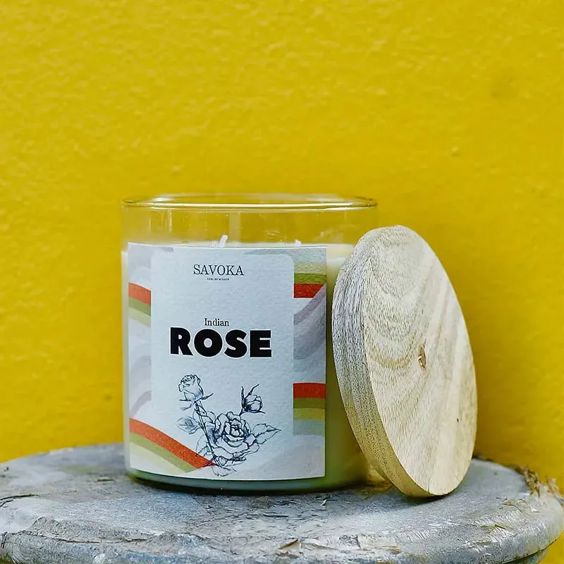 Indian Rose Scented Soy Candle | Single | 10.2 x 10.2 cm / 4 x 4 inches