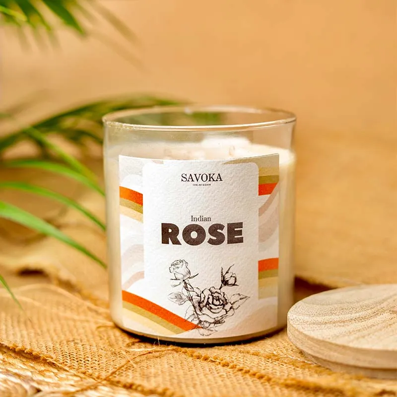 Indian Rose Scented Soy Candle | Single | 10.2 x 10.2 cm / 4 x 4 inches