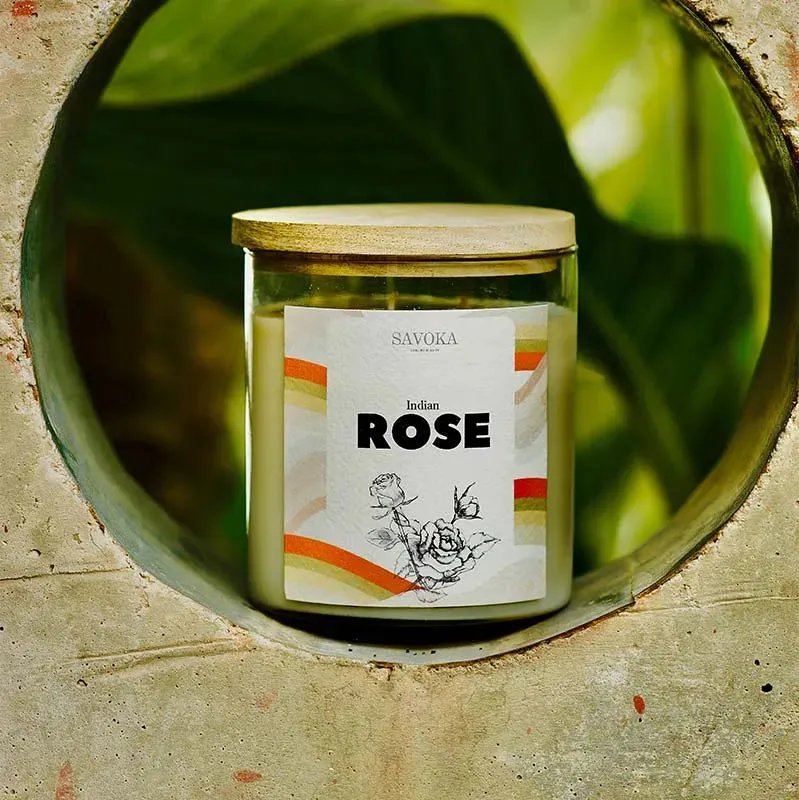 Indian Rose Scented Soy Candle | Single | 10.2 x 10.2 cm / 4 x 4 inches