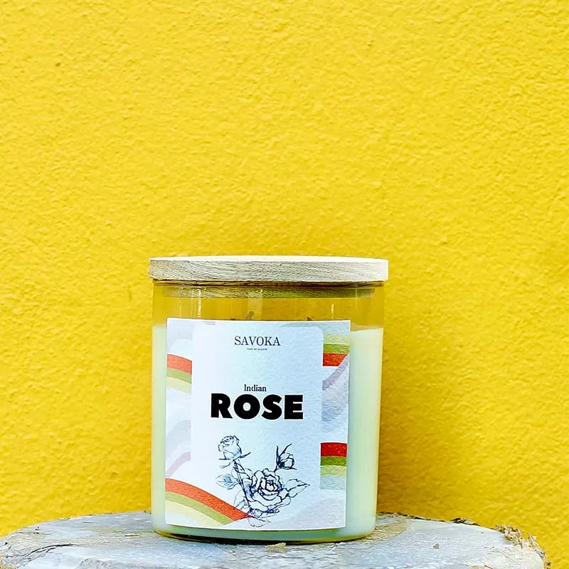 Indian Rose Scented Soy Candle | Single | 10.2 x 10.2 cm / 4 x 4 inches