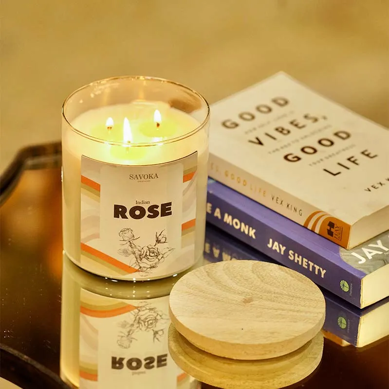 Indian Rose Scented Soy Candle | Single | 10.2 x 10.2 cm / 4 x 4 inches