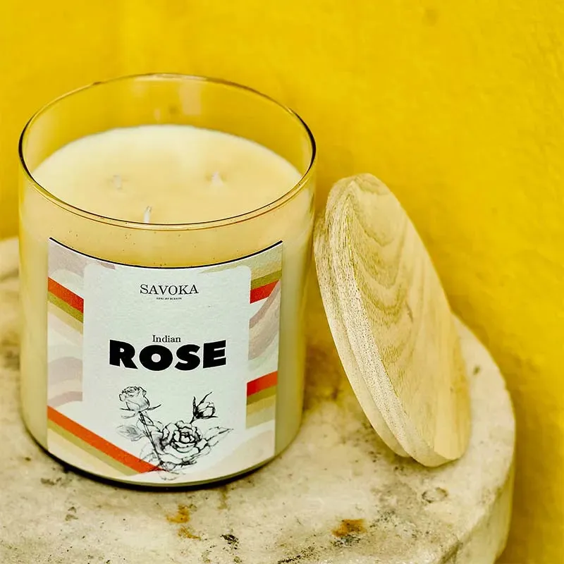 Indian Rose Scented Soy Candle | Single | 10.2 x 10.2 cm / 4 x 4 inches