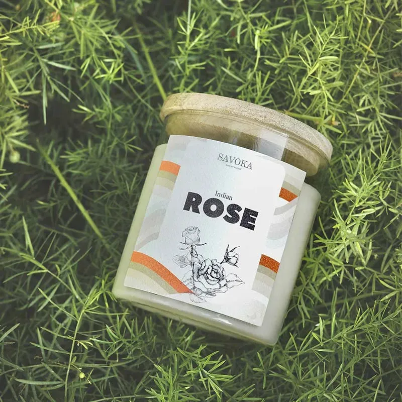 Indian Rose Scented Soy Candle | Single | 10.2 x 10.2 cm / 4 x 4 inches