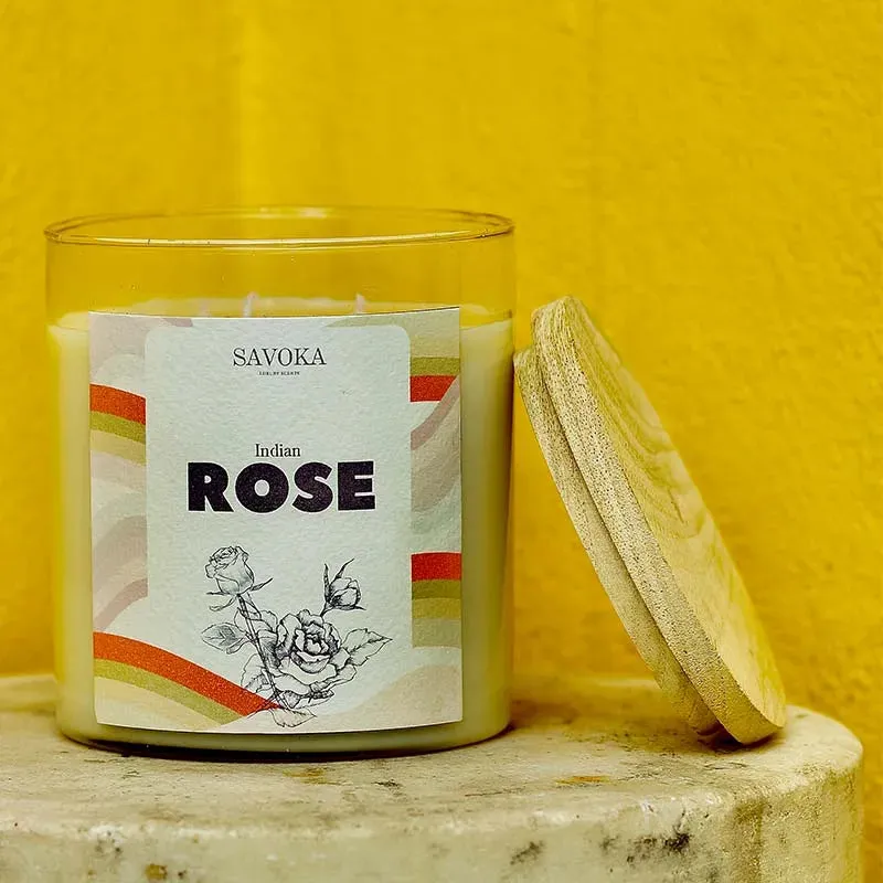 Indian Rose Scented Soy Candle | Single | 10.2 x 10.2 cm / 4 x 4 inches