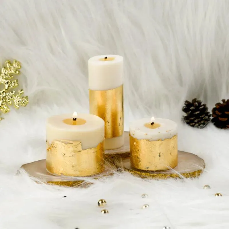 Joy White Gold Pillar Candles Cinnamon Roll Scented | Set of 3 | 9 cm / 3.54 inches