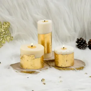 Joy White Gold Pillar Candles Cinnamon Roll Scented | Set of 3 | 9 cm / 3.54 inches