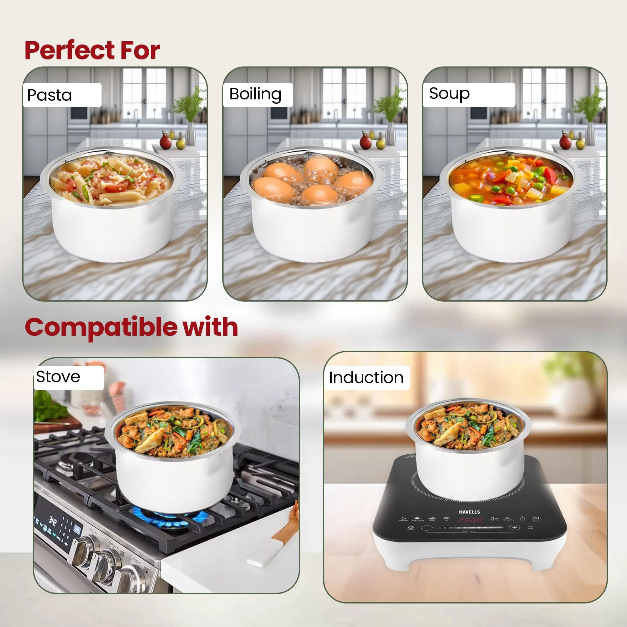 Kuber Industries 1.5L Stainless Steel Tope Set/Vessels for Cooking with Lid | Induction Safe Heavy Duty Gauge Boiling & Cooking Patila/Topiya/Bhagona Steel Utensils for Kitchen | Silver