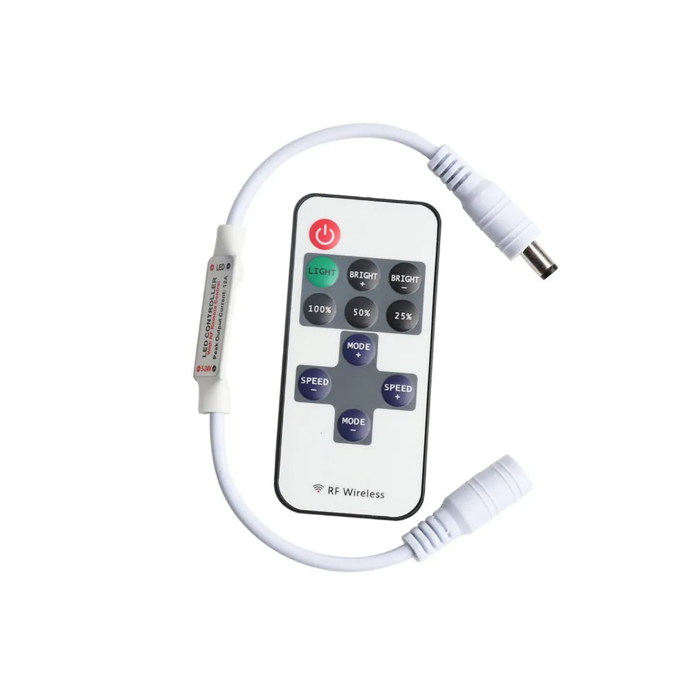 LED Strip Dimmer Controller with 11-Key Remote - Adjust Brightness and Turn On/Off Single-Color 12V/24V LED Strips