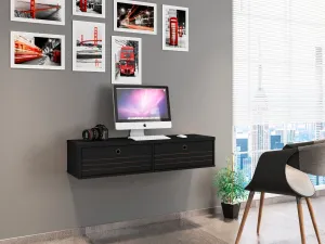 Liberty 42.28 Mid-Century Modern Floating Office Desk with 2 Shelves in Black